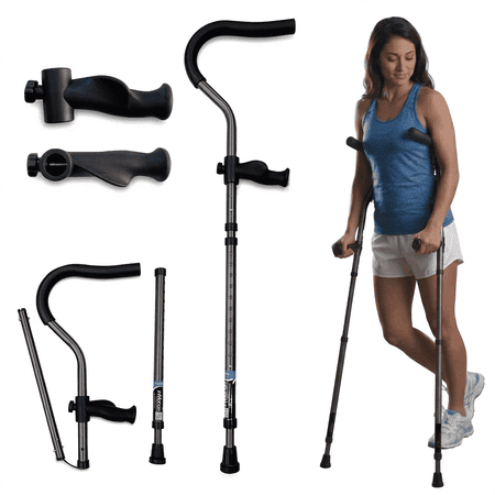 Tall 5'10" to 7'1" in-Motion Pro Underarm Crutches by Millennial Medical – Foldable, Ergonomic, Spring-Assist, 350 lb Capacity, 1 Pair