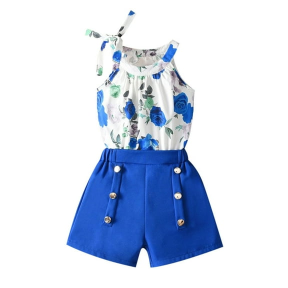 Hienoo Toddler Girls Summer Outfits Halter Neck Floral Tank Top & Shorts Set, Sizes 3-4T