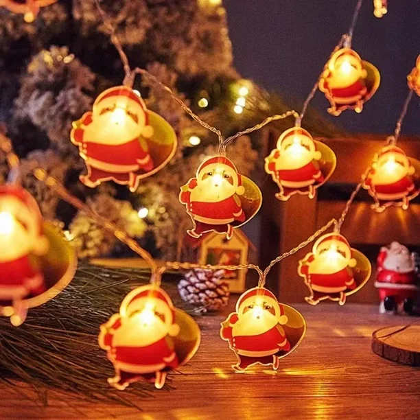 Nueva cadena de luces LED navideñas con luces intermitentes, para el día de Navidad, con personajes de dibujos animados, muñeco de nieve, ambiente decorativo