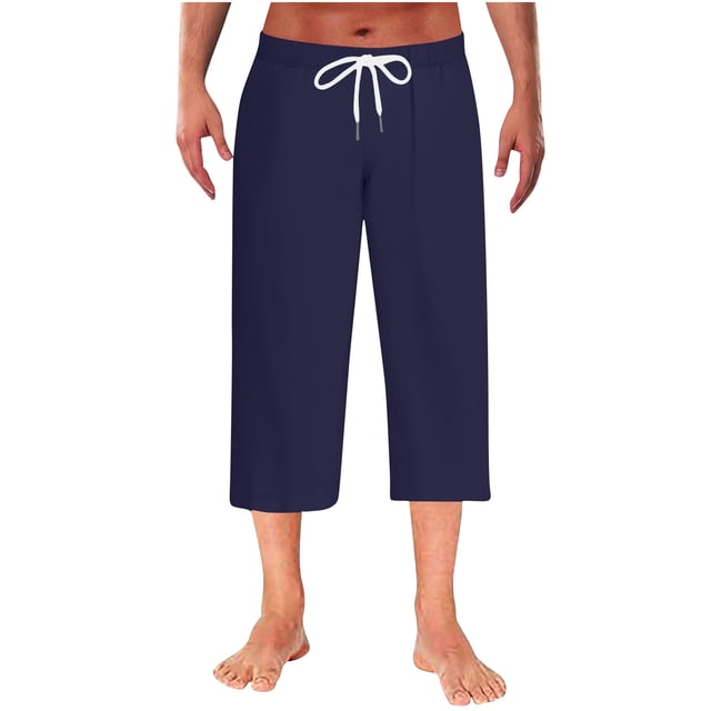 Lovzfmll Men's Solid Color Sleep Shorts, 7-Inch Inseam, Straight-Leg, Elastic Waist, Pockets for Simple Comfort Dark Blue, 2XL