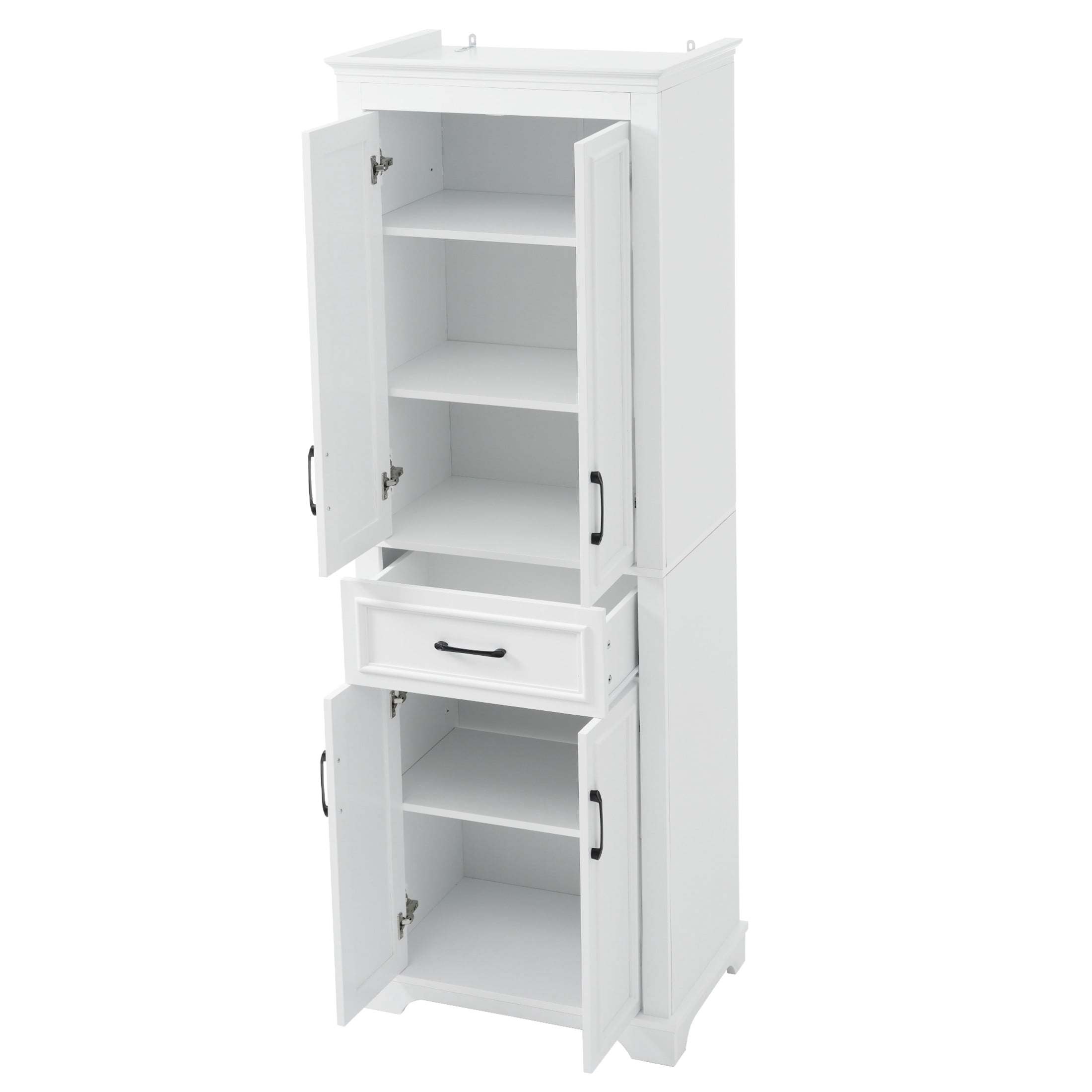 Noble House 70.8"H Freestanding Cabinet, 4 Doors 1 Drawer Space-Saving Storage with Adjustable Shelves, White