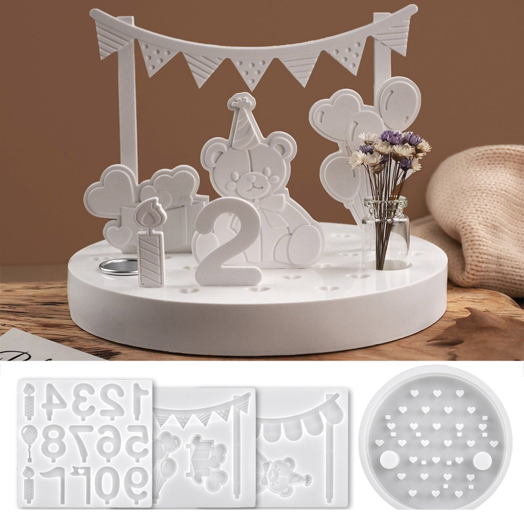 BQBQERT Bear Silicone Mold for Resin Holders, Round Crafting Birthday Decor & Jewelry Casting Art Supplies