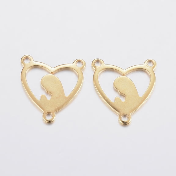 100pcs 304 Stainless Steel Chandelier Component Links 3 Loop Connectors Heart with Woman Golden 16.5x15x1mm Hole: 1.2mm