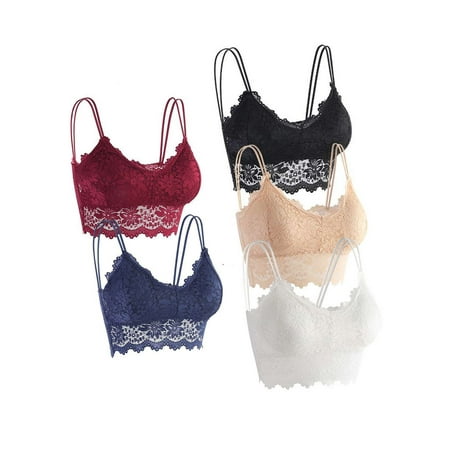 PULLIMORE 5PCS Womens Sexy Deep V Backless Lace Bralette Crochet Tank Top Camisole Padded Bra Crop Lingerie Bra Size  L 5 Colors