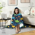 thumbnail image 4 of Wearable Blanket,DarkBlue Colorful Dinosaurs Leaves Pattern Hooded Wearable Flannel Blanket for Adults & Teens,Winter Poncho Shawl Wrap Cape Cozy Anti-Pill,50"x60", 4 of 5