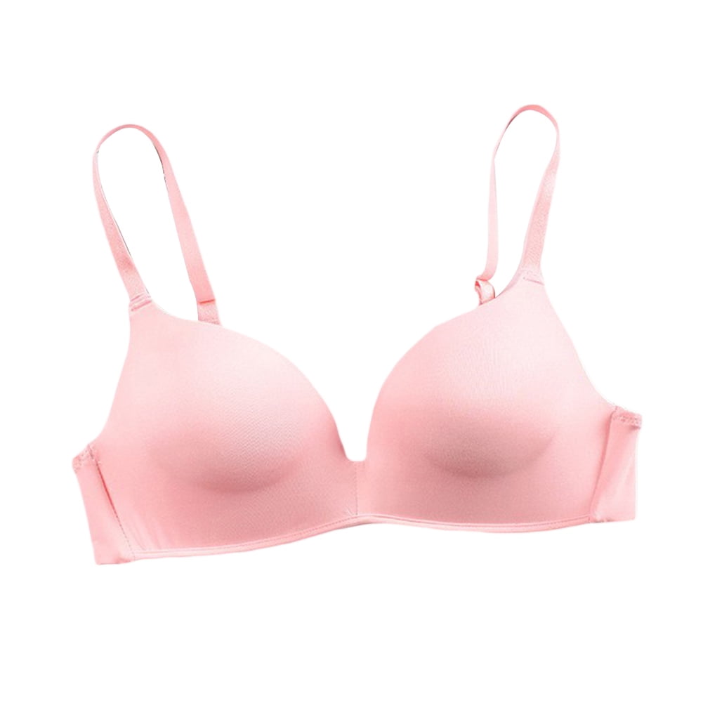 HEVIRGO Student Girl Ultra-Thin Solid Color Push Up Bra Seamless Underwear  Bralette,Pink 34B 