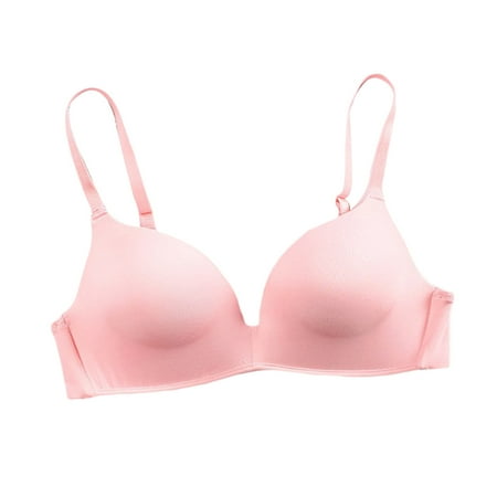 

HEVIRGO Student Girl Ultra-Thin Solid Color Push Up Bra Seamless Underwear Bralette Pink 32A