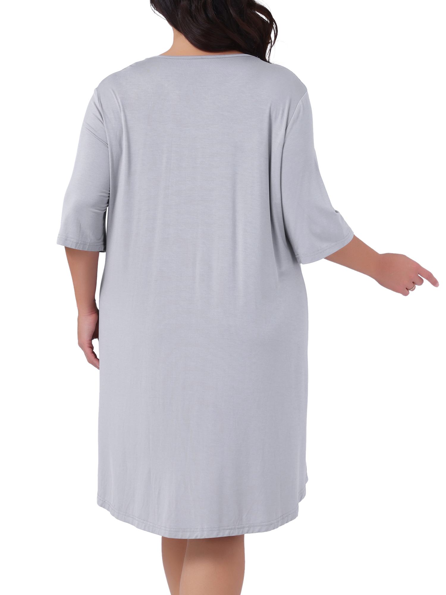 DARING DIVA Women's Plus Size 3/4 Sleeve Lace Crew Neck Comfy Nightgown 1X Light Gray