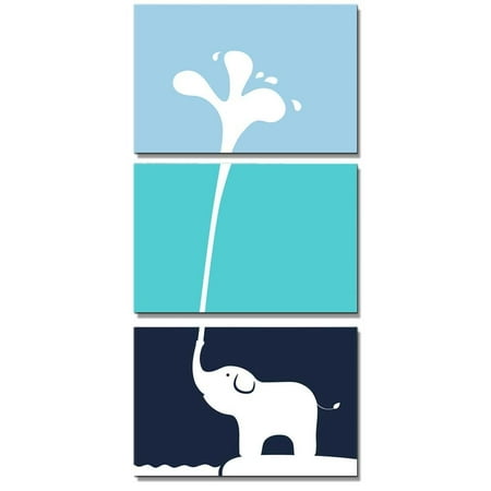 wall26 - Canvas Wall Art - 3 Panel Cute Baby Elephant Blowing Water Out of its Trunk | Nursery Decor Animal Artwork Prints for Boy/Girl's Room Decoration - 24