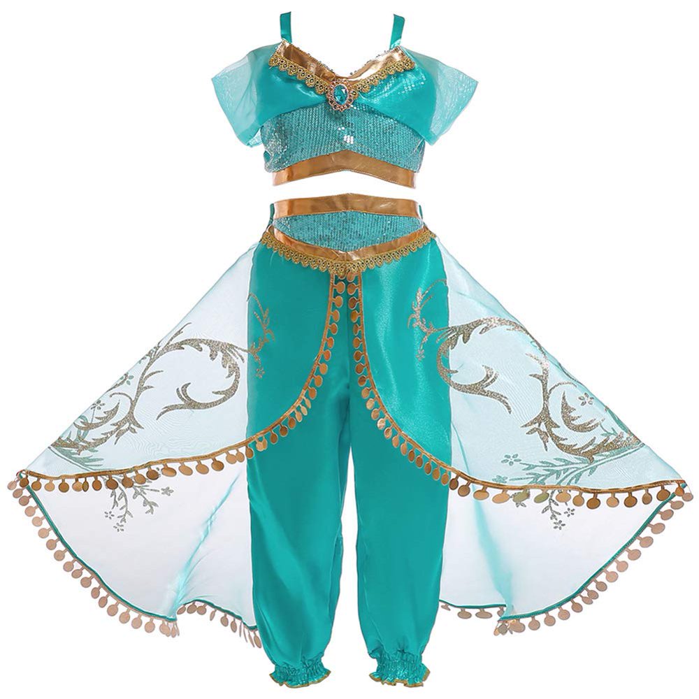 Girls Jasmine Princess Dress Up Costumes Girls TShirt Vest Tops Pants