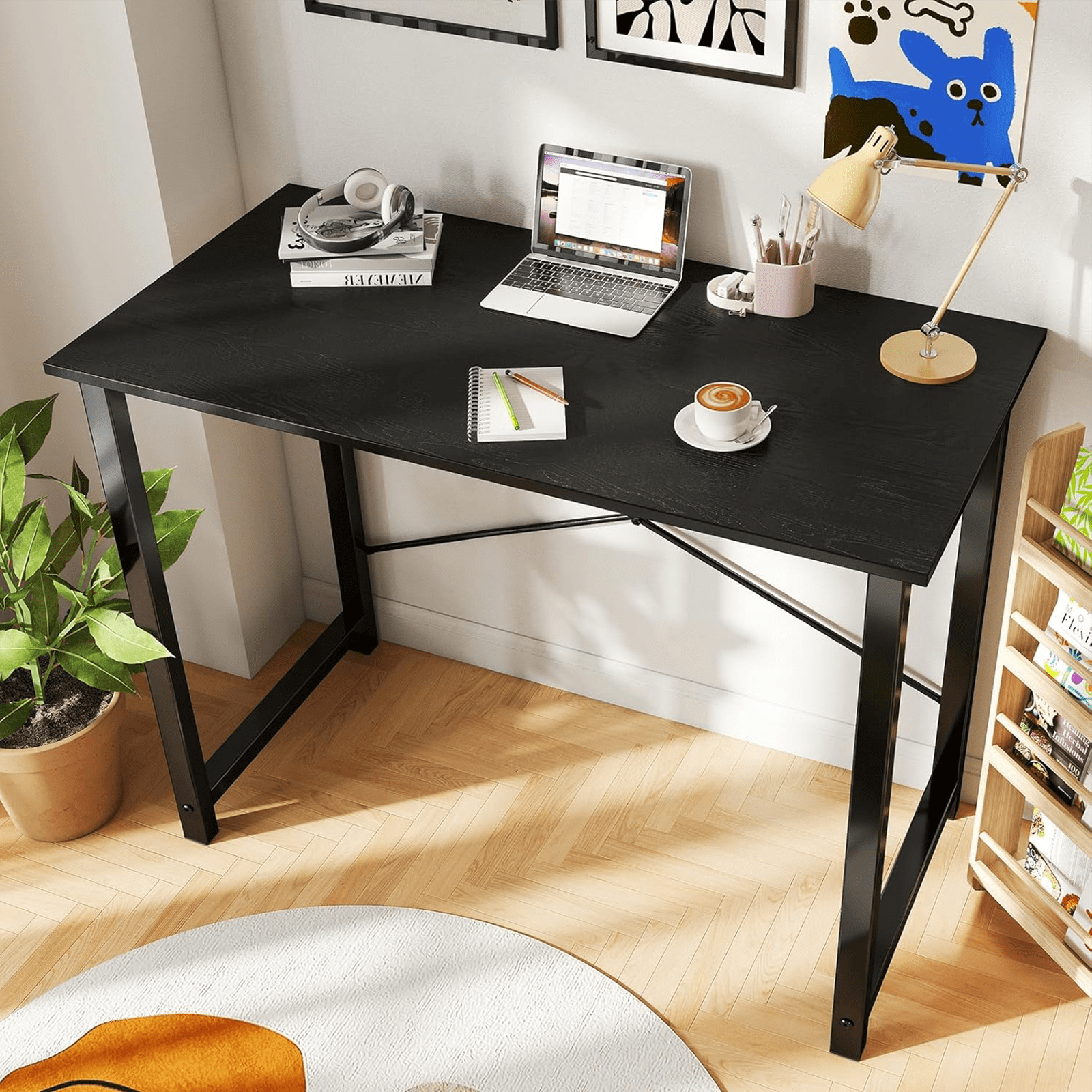 Casabay 31 Inch Computer Desk Home Office Desk with X-Shaped Metal Frame, Waterproof Writing Table with Simple Style for Small Space, Black