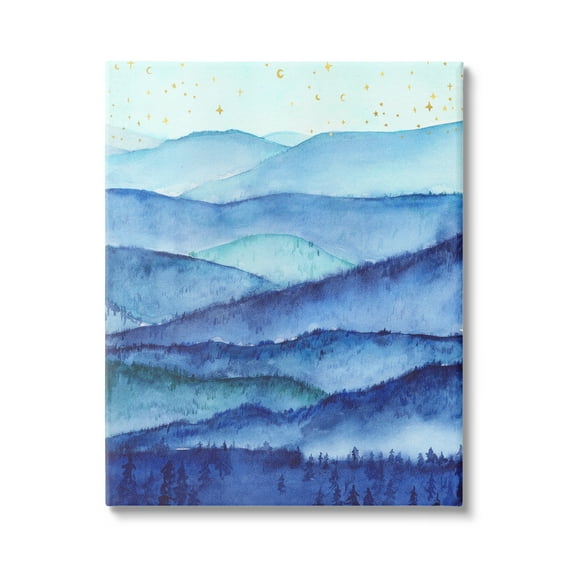 Stupell Industries Blue Mountains Trees Scenery Shining Stars Sky Painting Gallery Wrapped Canvas Print Wall Art, Design by Arrolynn Weiderhold