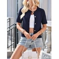 thumbnail image 2 of Dycnvjo Womens Summer Short Sleeve Cardigan Cable Knit Cropped Button Down Crewneck Sweater Tops Navy Blue XL, 2 of 8