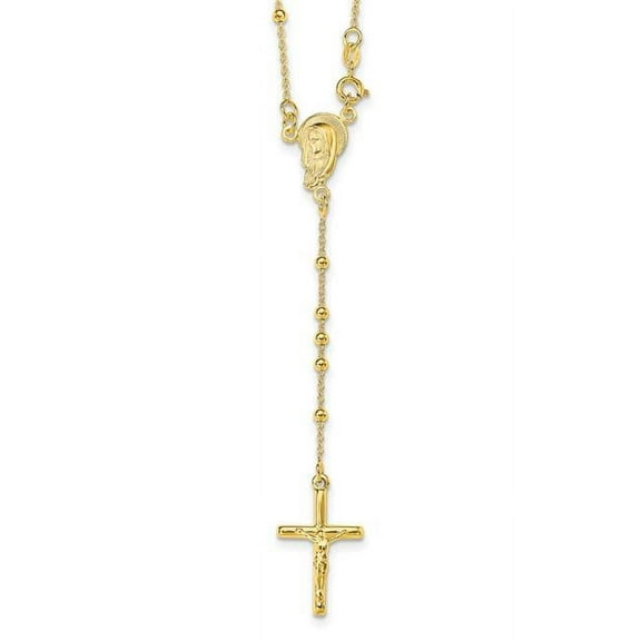 Finest Gold Sterling Silver Gold-Plated Polished Bead Rosary 18 in. Necklace