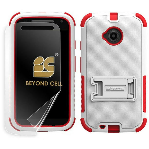 NEW BEYOND CELL WHITE/RED TRI-SHIELD RUGGED CASE (RUBBER SKIN COVER + SCREEN PROTECTOR) WITH STAND MOTOROLA MOTO-E LTE (2nd GEN, 2015) (XT1505, XT1524. XT1527) - Walmart.com