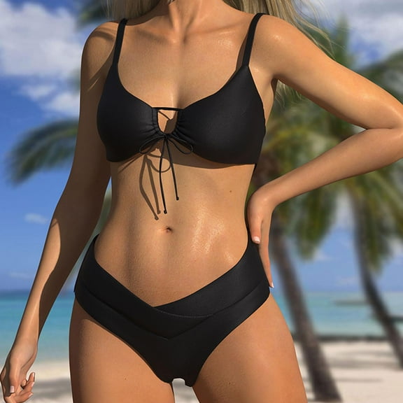 Up to 65% off Plus Size Bathing Suit for Women New Fashion Comfortable Bikini Women's Plain Color Swimsuit Bikinis