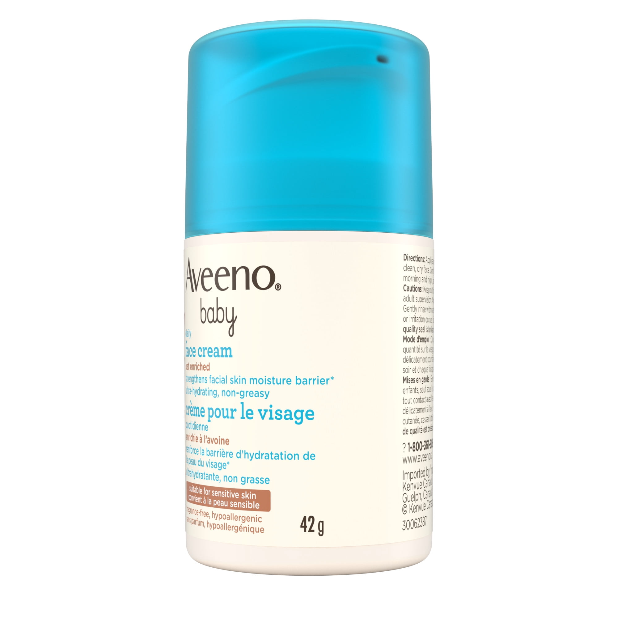 Aveeno Baby Daily Face Cream, Oat Enriched Moisturizing Cream for Babies’ Sensitive Facial Skin, Strengthens Skin’s Moisture Barrier, Ultra-Hydrating, Non-Greasy, Fragrance-Free, 42 G
