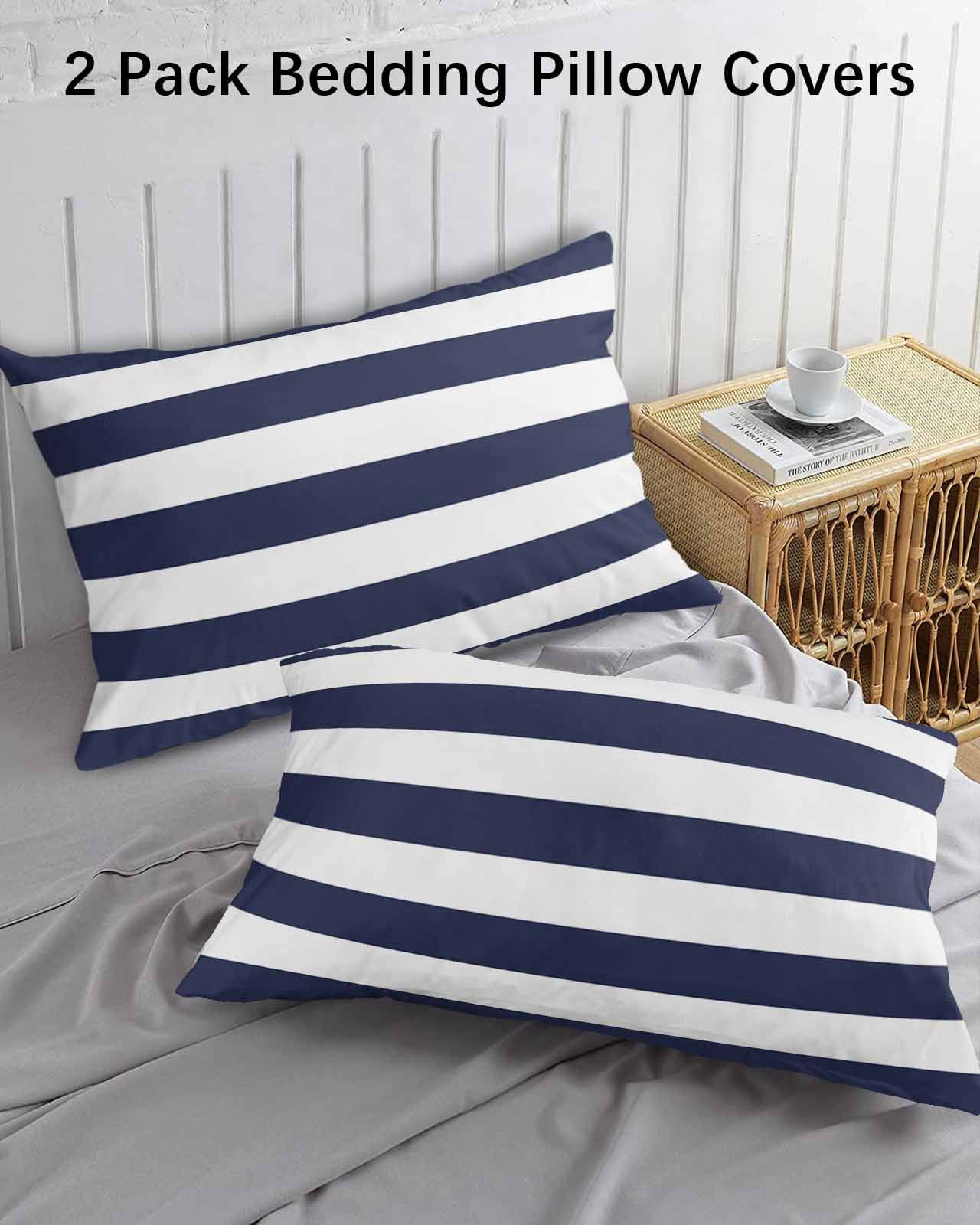 Blue Stripes Pillow Covers Queen Size 2 Pack, Simple Blue White Texture Soft Bed Throw Pillowcases Breathable Cooling Long Lumbar Body Pillow Sham Cover for Bed Sofa 20''x30''