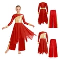 thumbnail image 3 of renvena Girls Praise Dance Dress Long Sleeve Prayer Robe Worship Liturgical with Palazzo Pants Outfit Red 6, 3 of 7