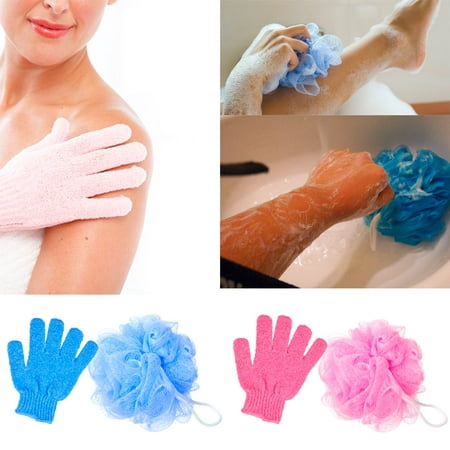4Pc Shower Bath Glove Mesh Ball Wash Skin Spa Massage Scrub Loofah Body Scrubber