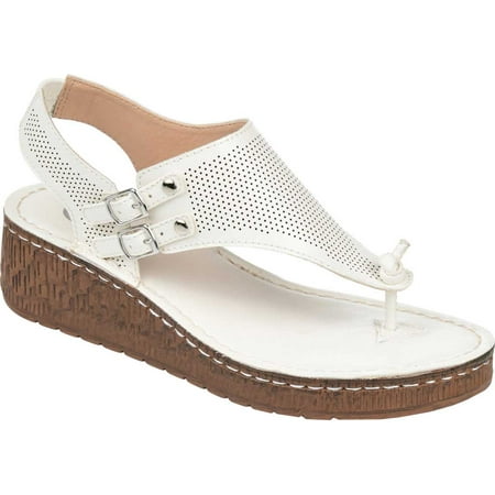 

Women s Journee Collection McKell Wedge Thong Sandal White Perforated Faux Leather 11 M