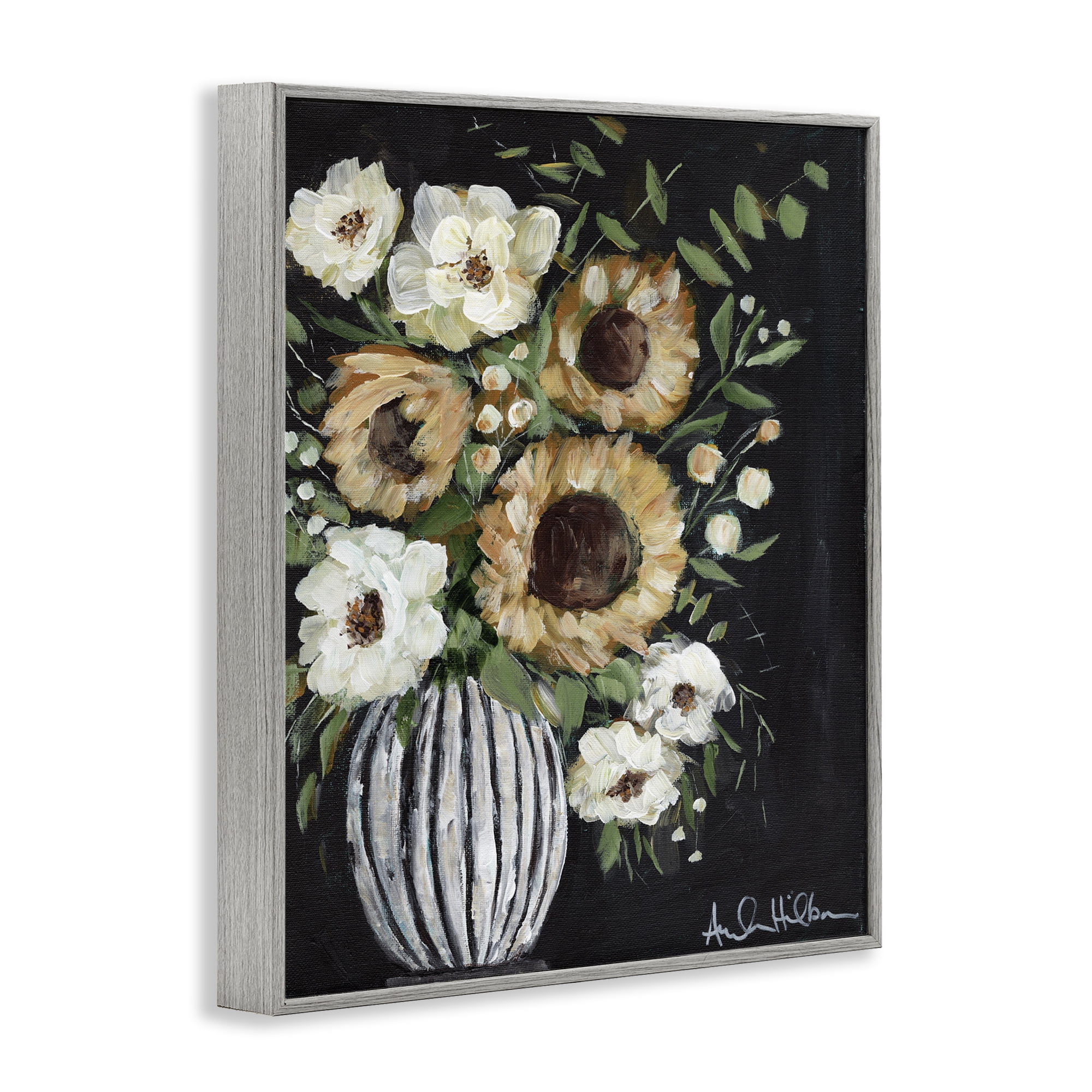 Stupell Industries Full Country Bouquet Botanical & Floral Painting Gray Framed Art Print Wall Art, 11 x 14