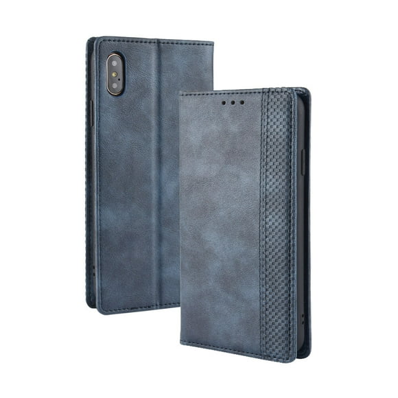 Compatible with iPhone X/ XS Case Magnetic Closure Vintage Pattern PU Leather Wallet Cover with Card Slots-Brown