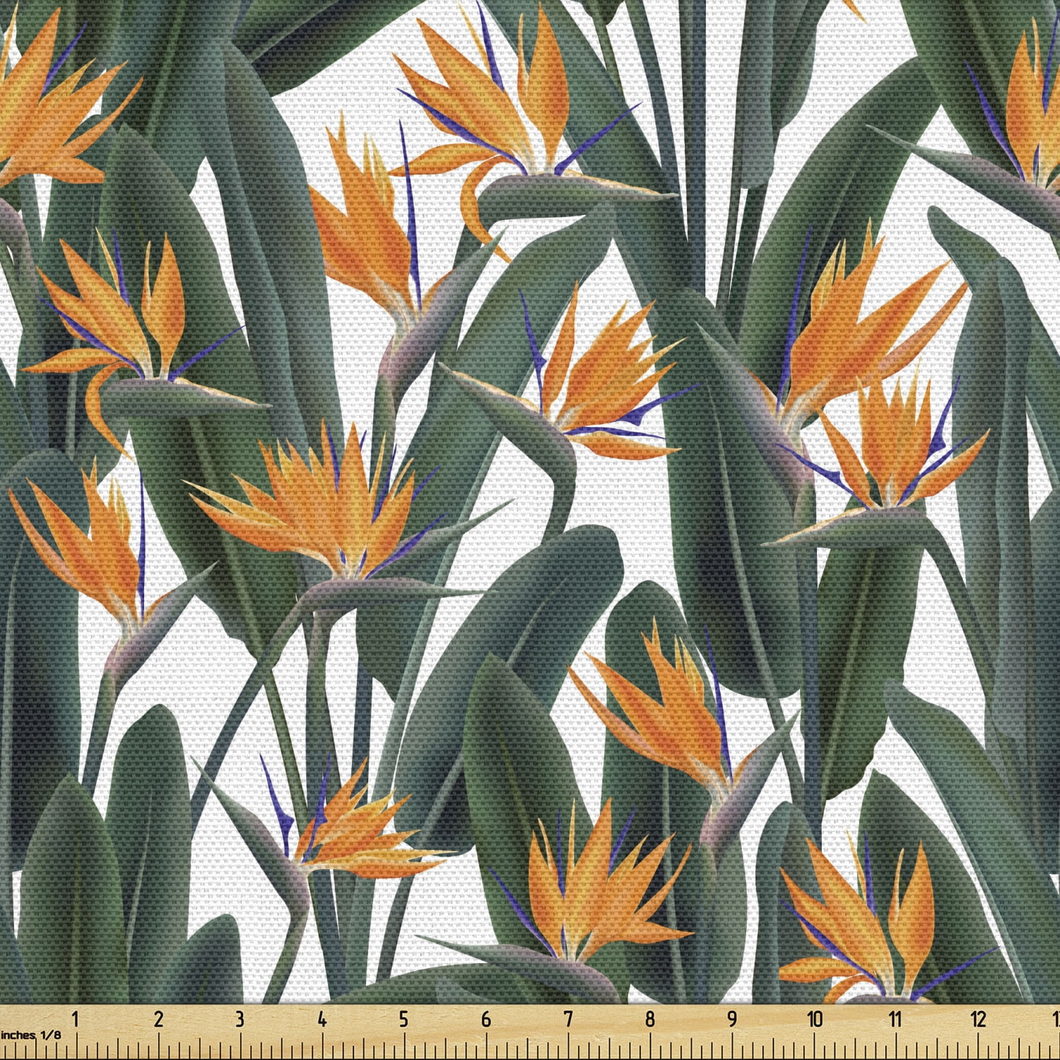 Tropical Fabric by The Yard, Continuous Pattern with Bird of Paradise
