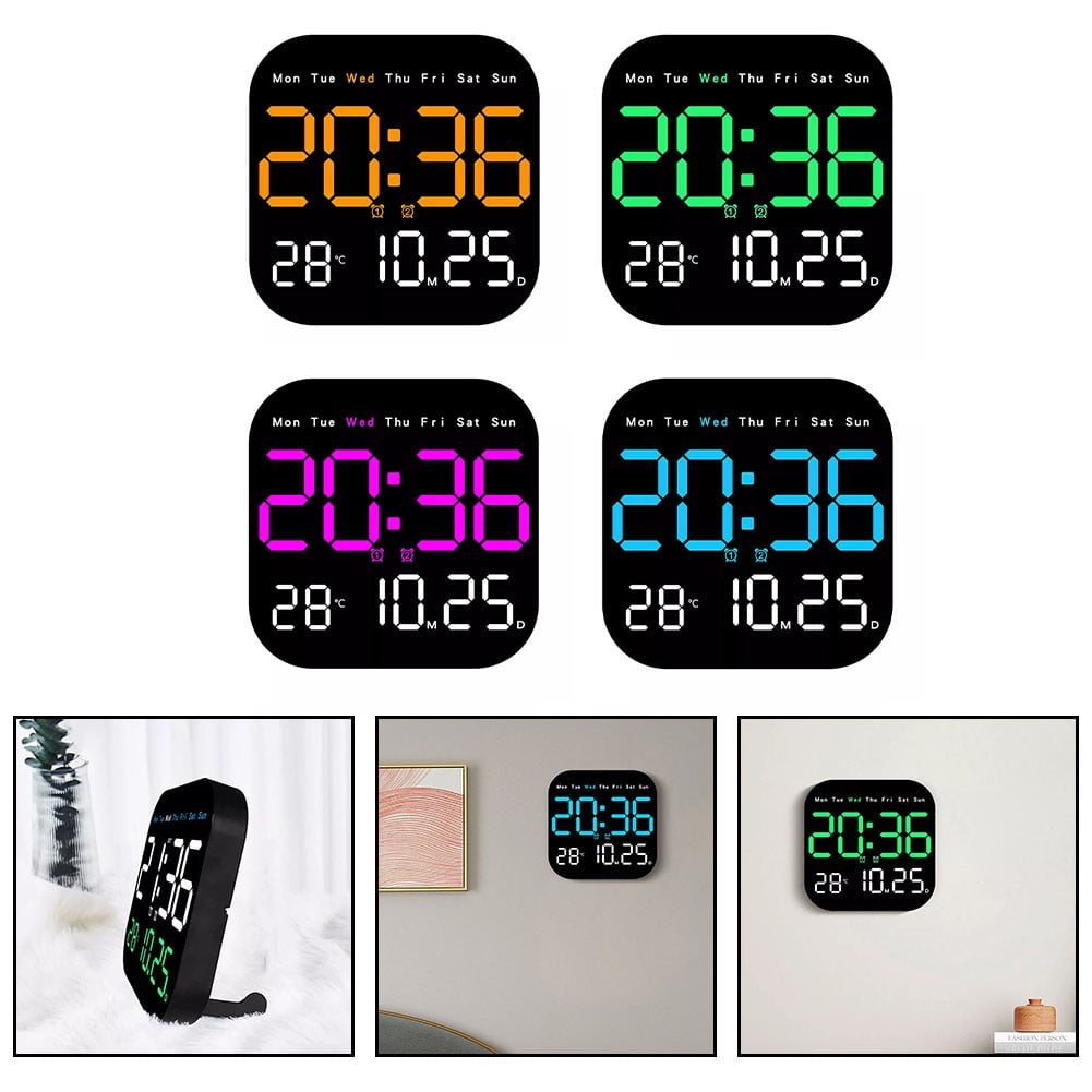 Digital Clock, 7.2" Display Digital Wall Clock with Remote Control, Adjustable Brightness Calendar Clock with Day and Date, Indoor Temperature, for Home, Office