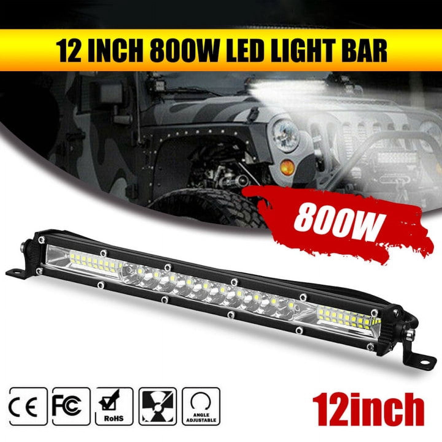 1pcs LED Light Bar 12 inch 800W Work Light for Rv Atv SUV Boat Jeep Lamp Off-road Lighting