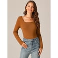 thumbnail image 3 of DARING DIVA Square Neck Sweater Bodysuit Blouse Tops M Brown, 3 of 5