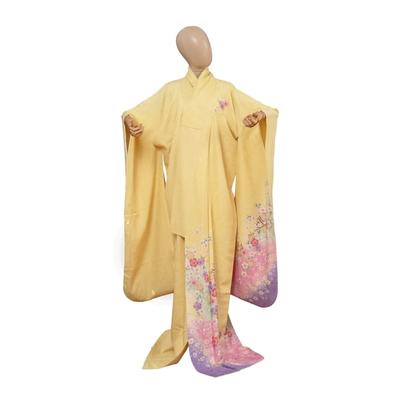 DEAR VANILLA Authentic Traditional Japanese Furisode Kimono for Women Silk Robe Made in Japan KMF-0312