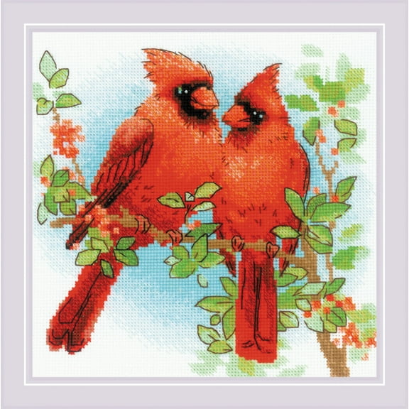 RIOLIS Counted Cross Stitch Kit 7.75"X7.75"-Red Cardinals (14 Count)