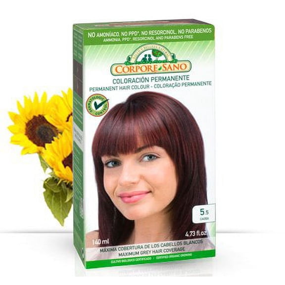 Corpore Sano Permanent Hair Color with SESAME, SUNFLOWER AND VEGETABLE KERATIN -No PPD. AMMONIA, RESORCINOL, PARABENS- 5.5 Mahogany
