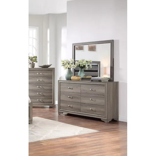 Transitional Style 6pc Bedroom Set King Size Bed Espresso Bonded Leather  Upholstered HB Dresser Mirror Nightstands Chest Wooden - Walmart Business  Supplies