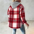 thumbnail image 6 of Women's Flannel Plaid Jacket Drawstring Hooded Sherpa Fleece Lining Winter Jackets Button Up Long Sleeve Outerwear (S, Red 01), 6 of 6