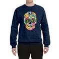 thumbnail image 2 of Wild Bobby Dean Russo Colorful Sugar Skull Streetwear Unisex Crewneck Graphic Sweatshirt, Vintage Heather Navy, Medium, 2 of 5