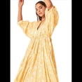 thumbnail image 1 of Vestido Midi Holgado Informal de Verano para Mujer, con Escote en V, Cordones, Media , Estampado Geométrico Bohemio Amarillo XL, 1 of 8