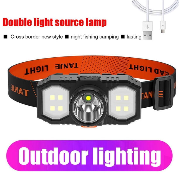 Lámpara Linterna LED impermeable USB recargable XPE COB pesca linterna frontal