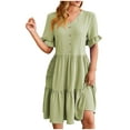 thumbnail image 1 of Bowake Robes de Printemps pour Femmes 2024 Manches Courtes à Volants Col en V Robe de Plage Boutonnée Été Fluide T-Shirts Robe, 1 of 7