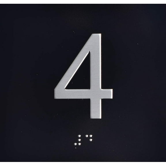 4TH Floor Elevator Jamb Plate Sign with Braille and Raised Number-Elevator Floor Number Sign(Black)