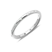 UIONEN Women Sterling Silver Round-Cut Cubic Zirconia All-Around Band Ring Size 5