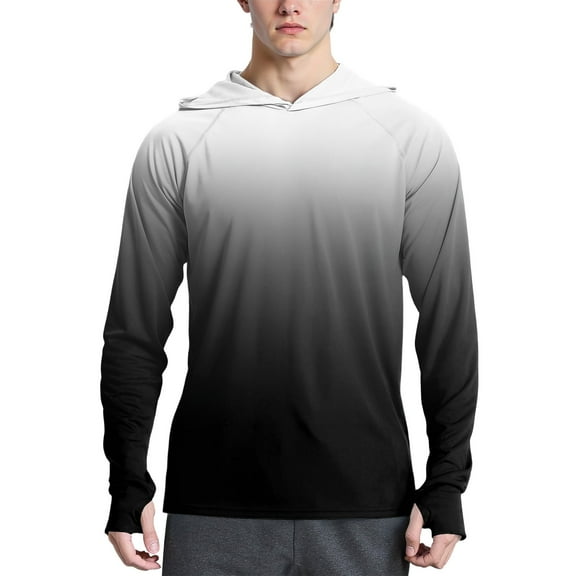 WTOBBY Men's Long Sleeve Gradient Hoodie with SPF/UV Protection, Sun Protective Shirt for Outdoor Wear, Quick-Dry Breathable Design for All-Day Comfort ,Black L