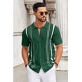 thumbnail image 2 of COOFANDY Mens Knit Polo Casual Stylish Collared Shirt Short Sleeve Crochet Button Down Shirt Beach Vacation Striped Shirts, 2 of 6