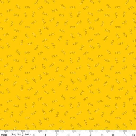 Cotton FFA Forever Blue 2 Farming Logos Brown on Yellow Officially Licensed by Riley Blake Cotton Fabric Print by the Yard (C15853-YELLOW)