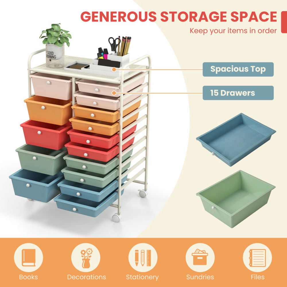 Barara King File Cabinet, Filing Cabinet Organizer,15-Drawer Utility Rolling Organizer Cart Multi-Use Storage-Deep Multicolor