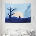 thumbnail image 1 of Apartment Decor Tapestry, Rising Moon in Abandoned Forest with Trees and a Boy Cycling Bike Image, Wall Hanging for Bedroom Living Room Dorm Decor, 80W X 60L Inches, Blue and White, by Ambesonne, 1 of 2