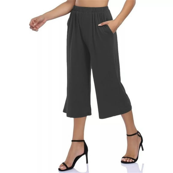 BILIKEYU 2025 Womens Pants Loose High Waisted Wide Leg 3/4 Pants Casual Trousers with Pockets, Business Casual Pants for Women, Womens Dress Pants, Womens Office Attire