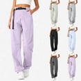 thumbnail image 4 of Women's Travel Pants with Zippered Front Pockets Relaxed Fit Stretchy Cargo Pants Athletic Outdoor Sports Baggy Sweatpants, 4 of 5