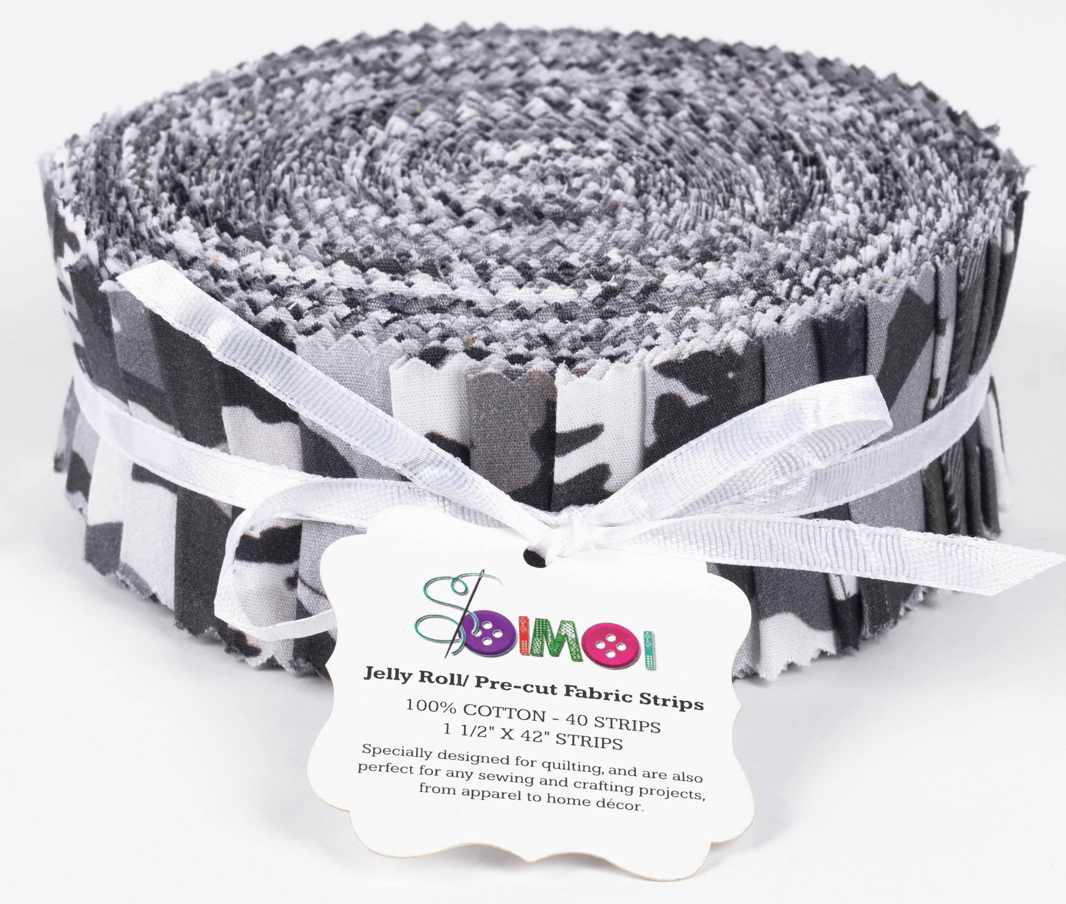 Soimoi 40Pcs Tie Dye Print Precut Fabrics Strips Roll Up 1.5x42inches Cotton Jelly Rolls For Quilting - Black